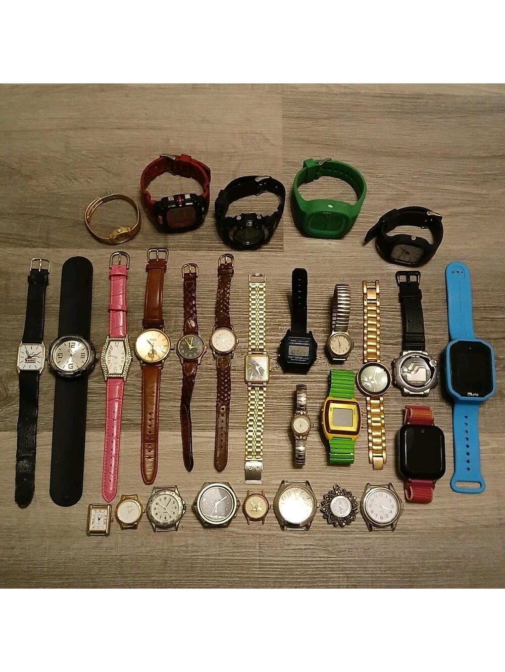 Huge Watch Lot of 25+ Mixed Brands Vintage & Modern Parts/Repair Untested-Box 33